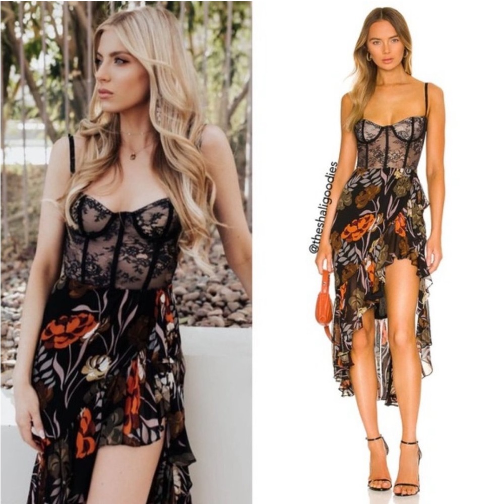 Katie May Black Floral Asymmetrical Dress